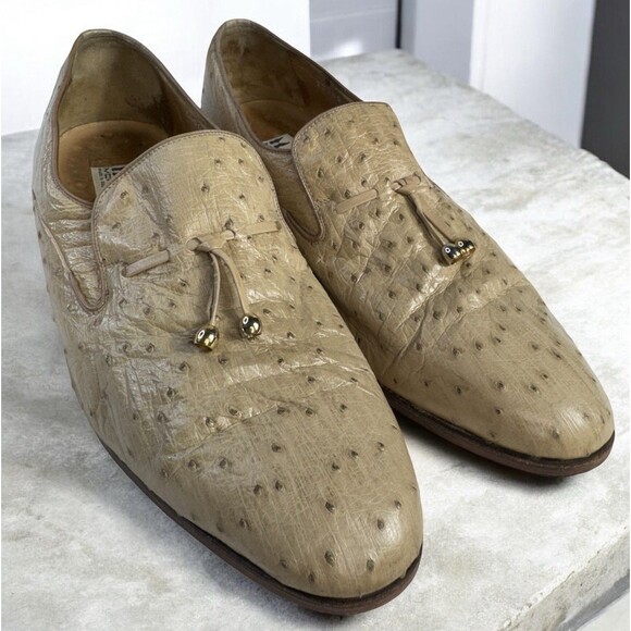 Moreschi Ostrich Tassel Loafers Italy Men’s Size 9.5 For Brass Boot Champagne main image 4